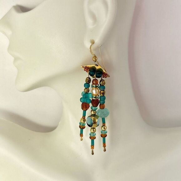 Blue beaded drop earrings - Picture 1 of 10
